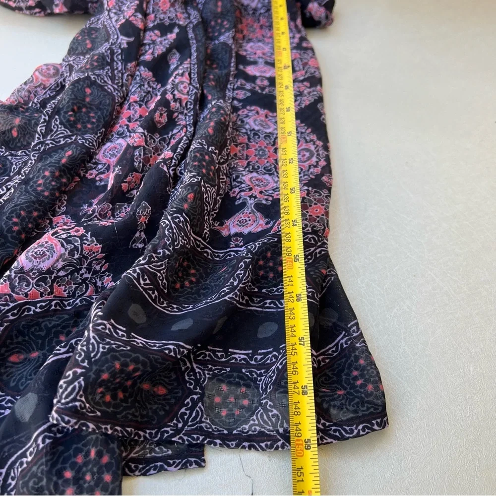 Free People Black and Pink Boho Lace-Trim Maxi Dress Women Size 4